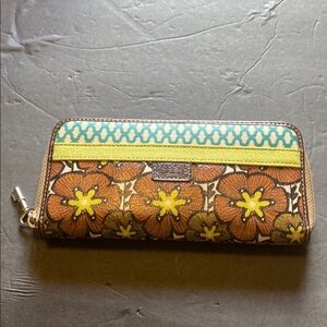 EUC. Fossil Women's Floral Key & Card Holder - Brown, Yellow, and Blue